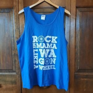 "Rock Me Mama Like A Wagon Wheel" royal blue cotton tank top